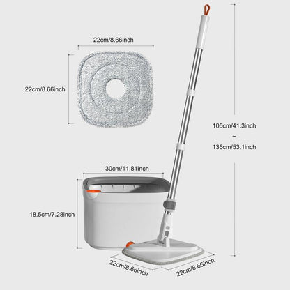 Spin Mop and Bucket System, Includes Spin Mop, Dual Compartment Mop Bucket and Thick Washable Microfiber Mop Pads