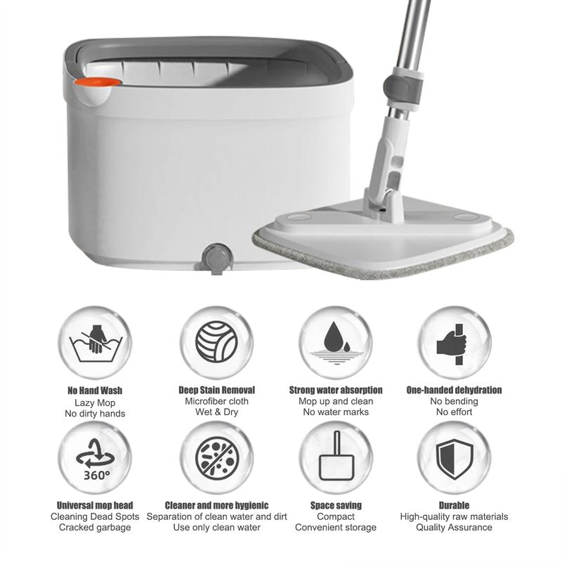 Spin Mop and Bucket System, Includes Spin Mop, Dual Compartment Mop Bucket and Thick Washable Microfiber Mop Pads